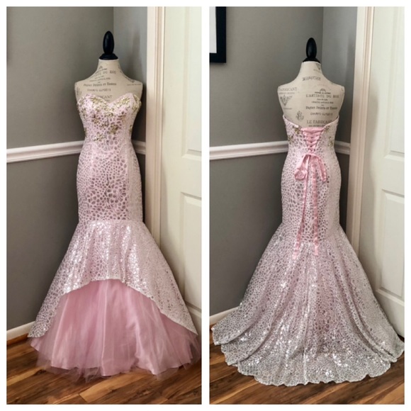 Alyce Paris Dresses & Skirts - NEW ALYCE PARIS SZ 6 LIGHT PINK SEQUIN BEADED CORSET FORMAL EVENING GOWN